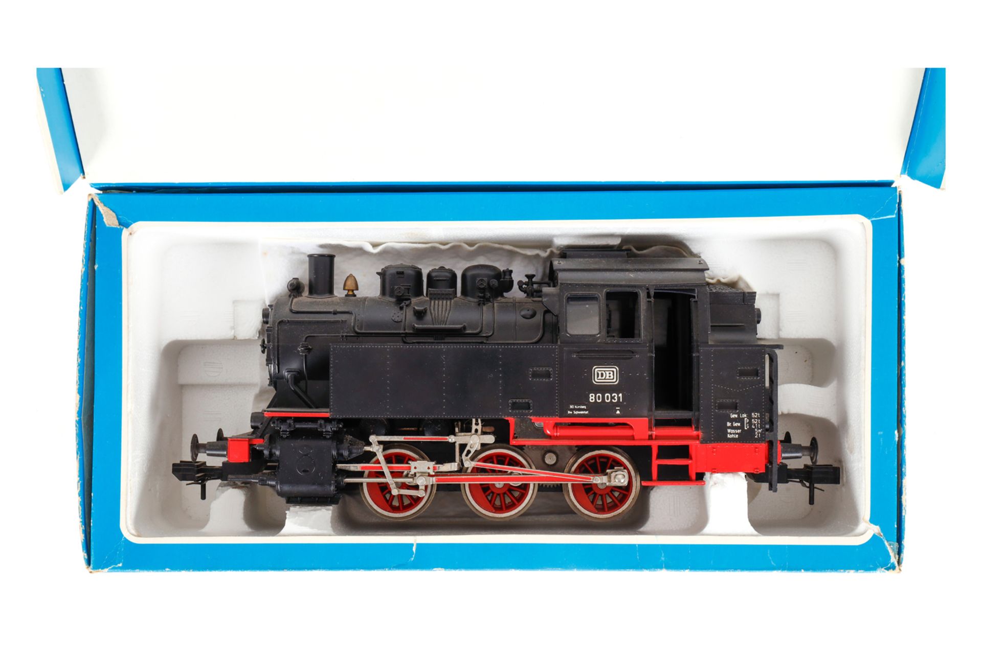 Märklin C-Tenderlok ”80 031” 5702, Spur 1, elektr., schwarz, Alterungsspuren, im geklebten OK, sonst