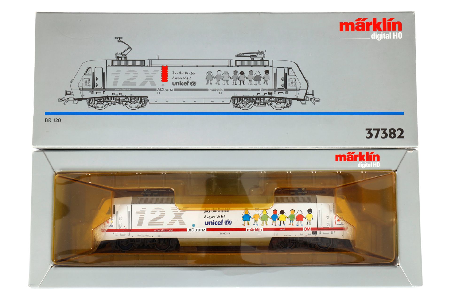 Märklin Digital E-Lok ”128 001-5” 37382, Spur H0, weiß/bunt, Alterungsspuren, OK, Z 2