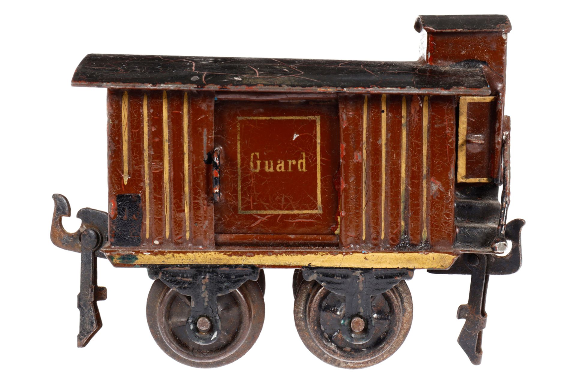 Märklin engl. ged. Güterwagen ”Guard” 1804 MR, Spur 0, uralt, HL, mit BRHh und 2 ST, LS und