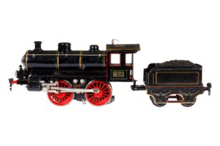 Märklin B-Dampflok, Spur 1, Starkstrom, schwarz, mit falschem Tender und 2 el. bel. Stirnlampen, ÜL,