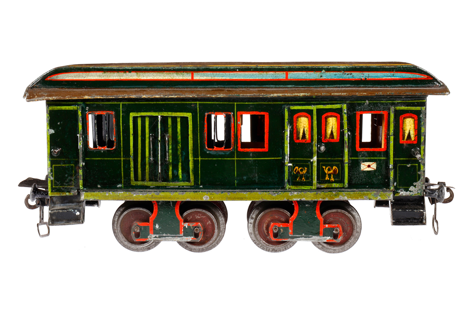 Märklin Post/Gepäckwagen 1844, Spur 1, uralt, HL, mit Diensteinrichtung, 4 AT, 4 ST, 2 DT und