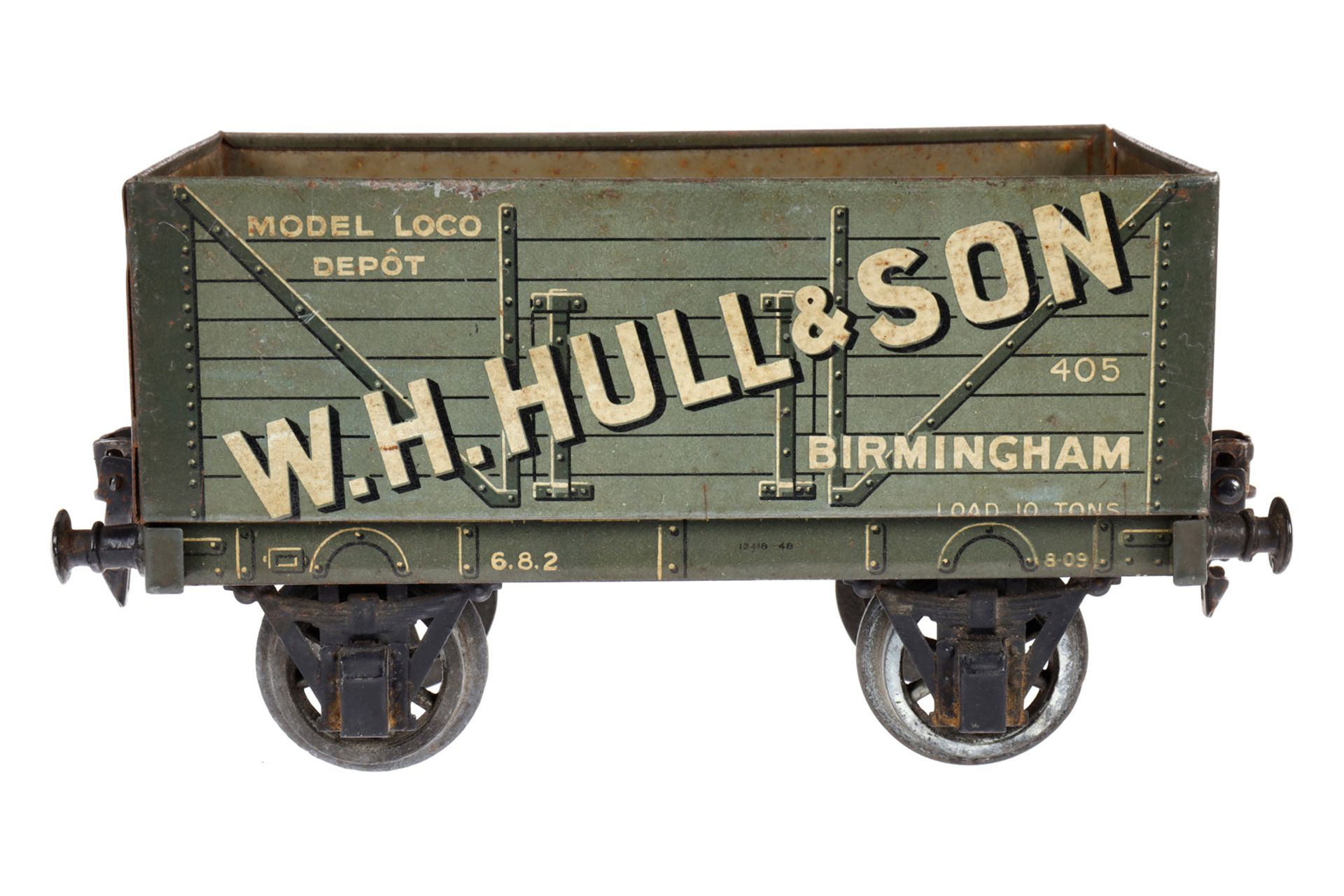 Carette/Basset-Lowke offener Güterwagen ”W.H. Hull & Son”, Spur 1, CL, mit Fixkupplungen, LS und
