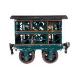 Märklin Kleintierwagen 1809, Spur 1, uralt, HL, mit 4 ST, Ringkupplungen (1 NV) und Gussrädern, Dach