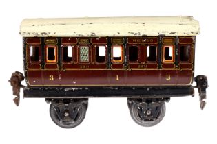 Märklin engl. Abteilwagen 2871 MR, Spur 0, CL, LS und gealterter Lack, L 13, Z 3