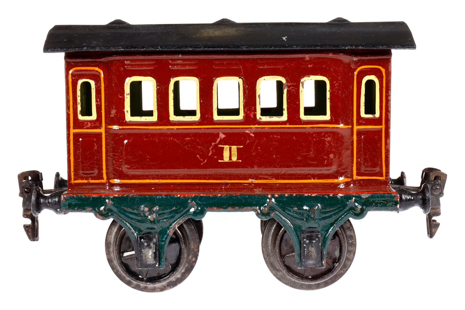 Märklin Personenwagen 1805, Spur 1, uralt, rotbraun, HL, LS am Dach ausgeb., gealterter Lack, L