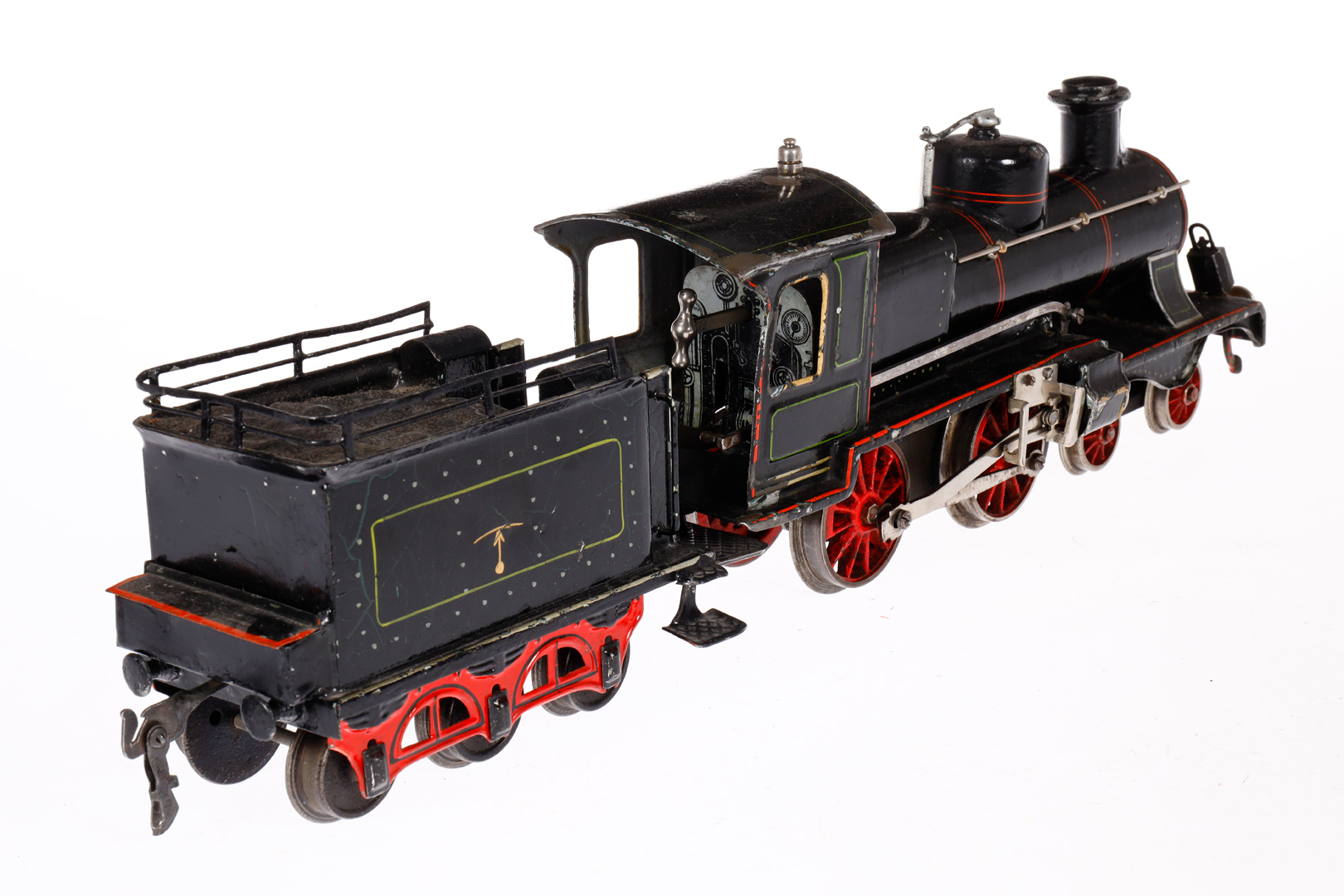 Märklin 2-B Dampflok EM 1021, Spur 1, uralt, Uhrwerk intakt, schwarz, mit Tender, 2 imit. - Bild 3 aus 4