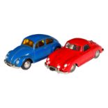 2 Schuco Micro Racer 1046 und 1047, blau und rot, Uhrwerke intakt, LS, L 10, Z 3
