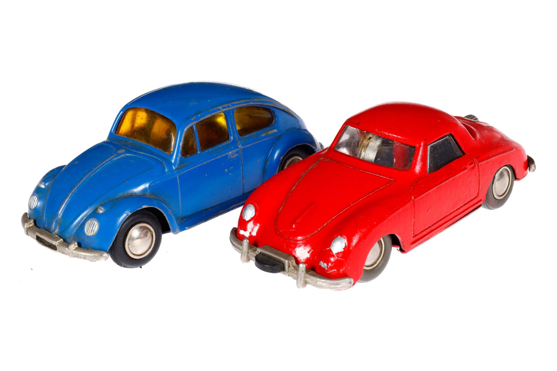 2 Schuco Micro Racer 1046 und 1047, blau und rot, Uhrwerke intakt, LS, L 10, Z 3