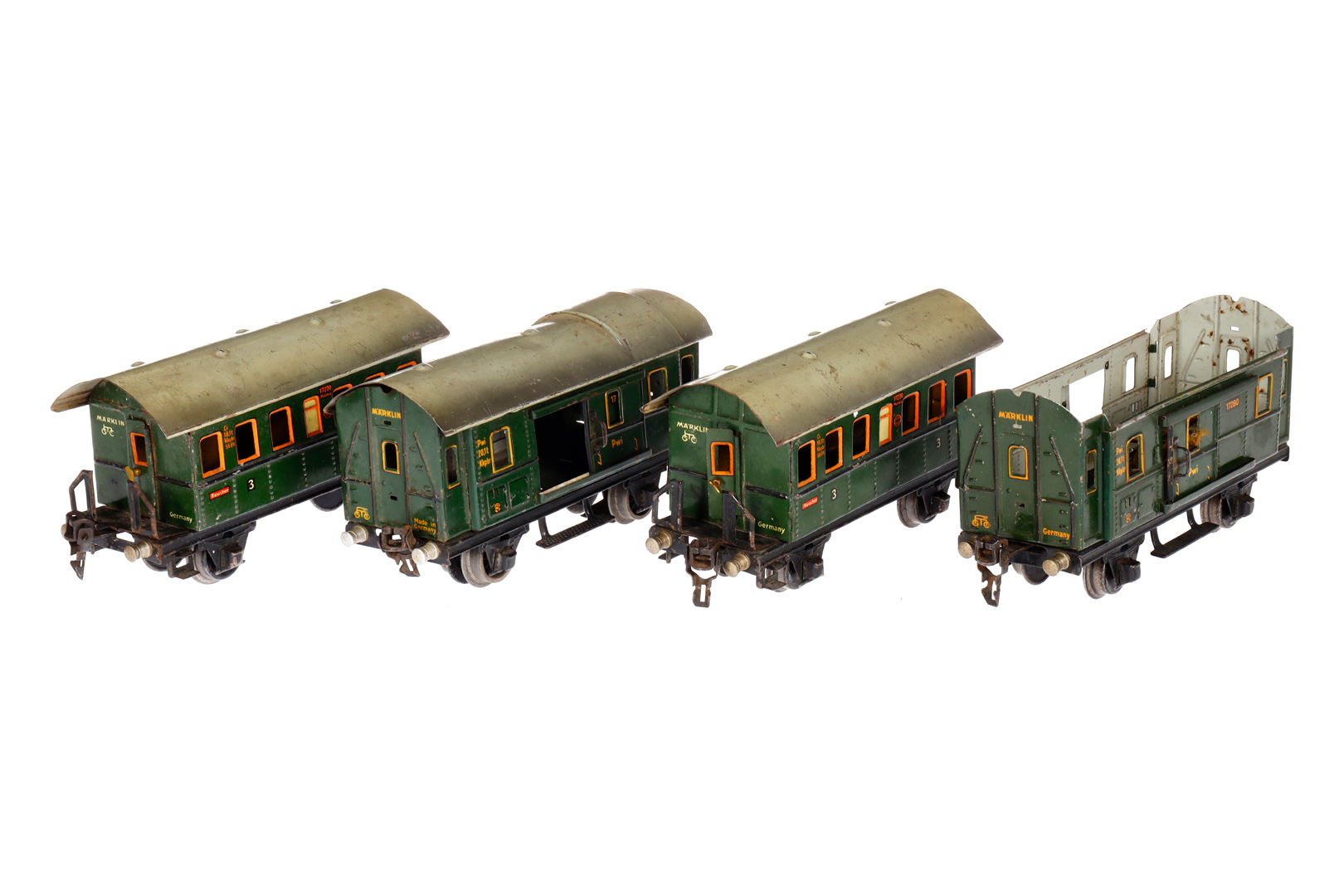 4 Märklin Wagen 1727 und 1728, Spur 0, CL, NV, L 18,5, Z 4