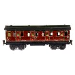 Märklin engl. Abteilwagen 2873 LMS, Spur 1, CL, 1 AT und 4 Türgriffe fehlen, LS und gealterter Lack,