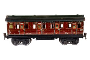 Märklin engl. Abteilwagen 2873 LMS, Spur 1, CL, 1 AT und 4 Türgriffe fehlen, LS und gealterter Lack,