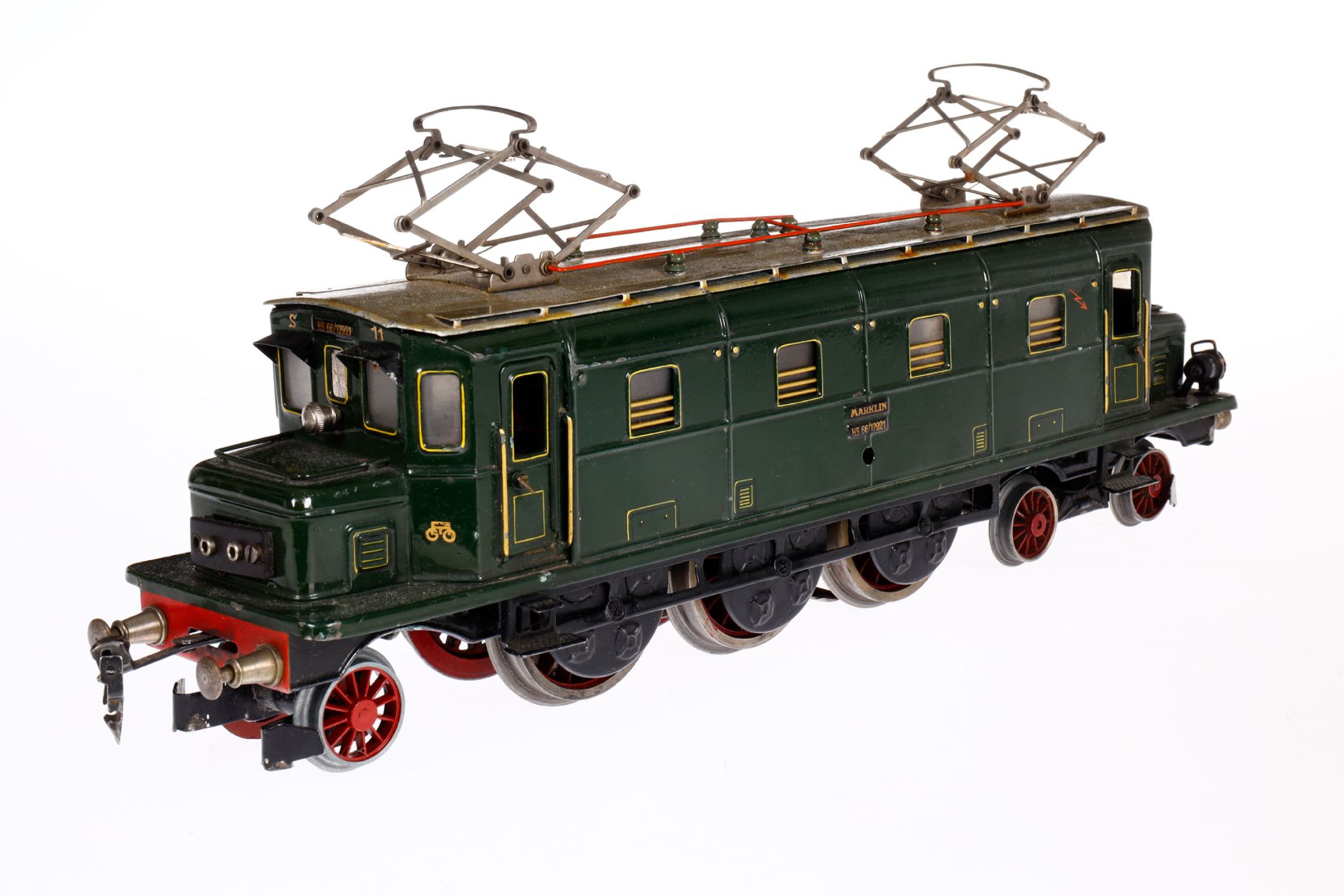 Märklin 2-C-1 E-Lok HS 66/12921, Spur 1, elektr., grün, mit 2 el. bel. Stirnlampen, Dach rest., - Image 3 of 4