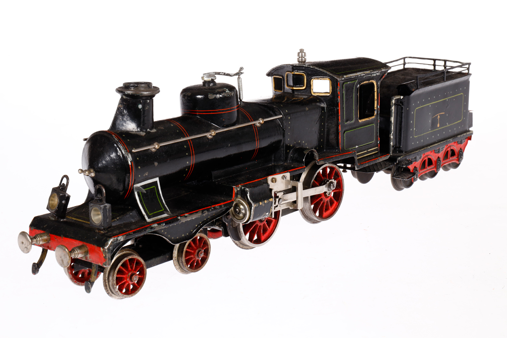 Märklin 2-B Dampflok EM 1021, Spur 1, uralt, Uhrwerk intakt, schwarz, mit Tender, 2 imit. - Bild 2 aus 4