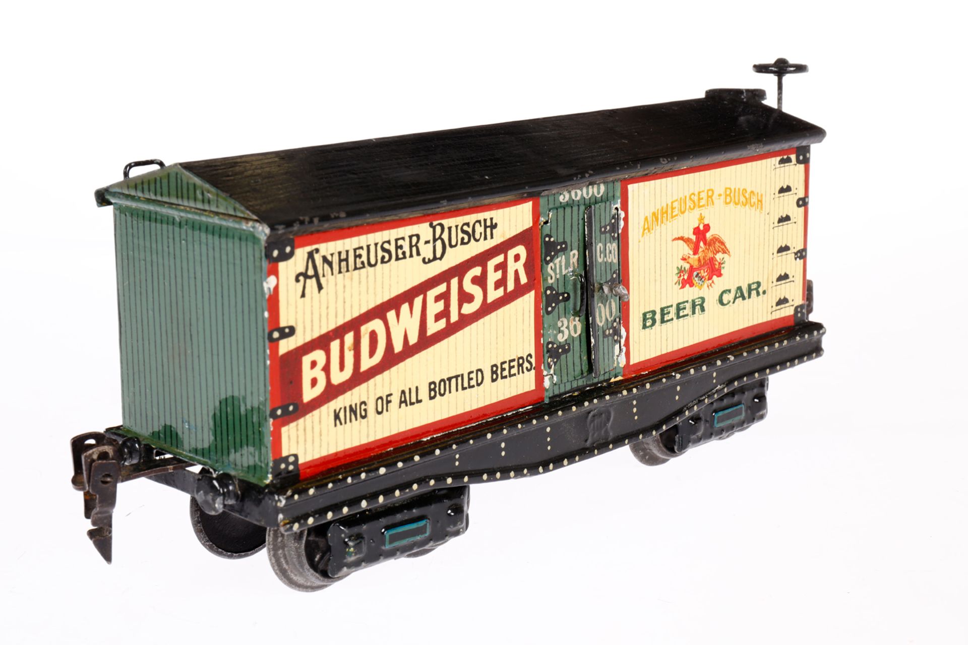 Märklin amerik. Budweiser Bierwagen ”3600” 2960, Spur 0, uralt, HL, mit Bremserrad und 2 DT, LS - Image 2 of 5