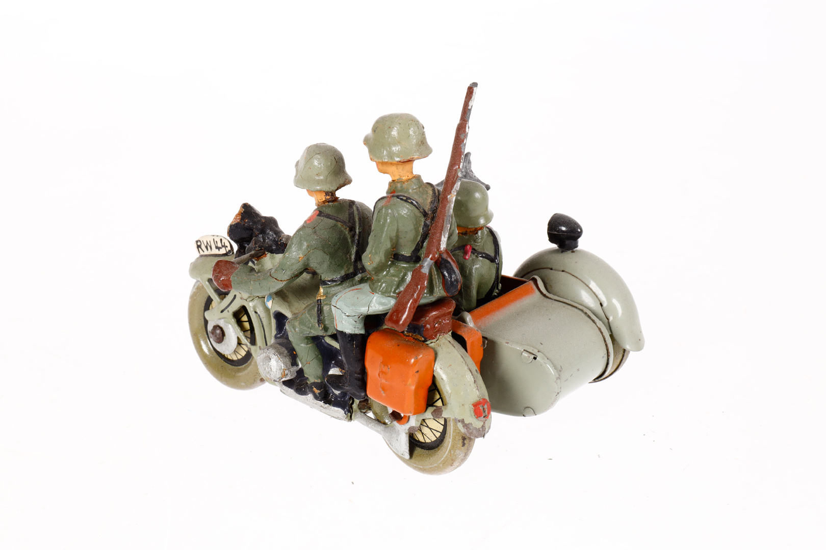 Motorrad mit Beiwagen und 3 Soldaten, Blech/Masse, HL, LS, L 10, Z 3 - Image 2 of 2