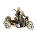 Motorrad mit MG-Wagen und 2 Soldaten, Blech/Masse, HL, LS, L 11,5, Z 3