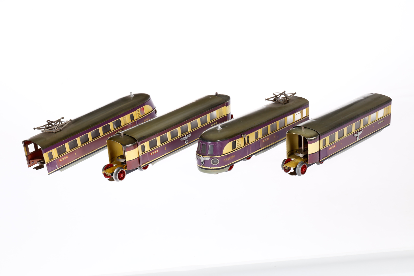 Märklin Triebwagen TW 66/12940, Spur 0, elektr., creme/violett, 4-teilig, mit 3 Drehtürmen, tw - Image 6 of 7