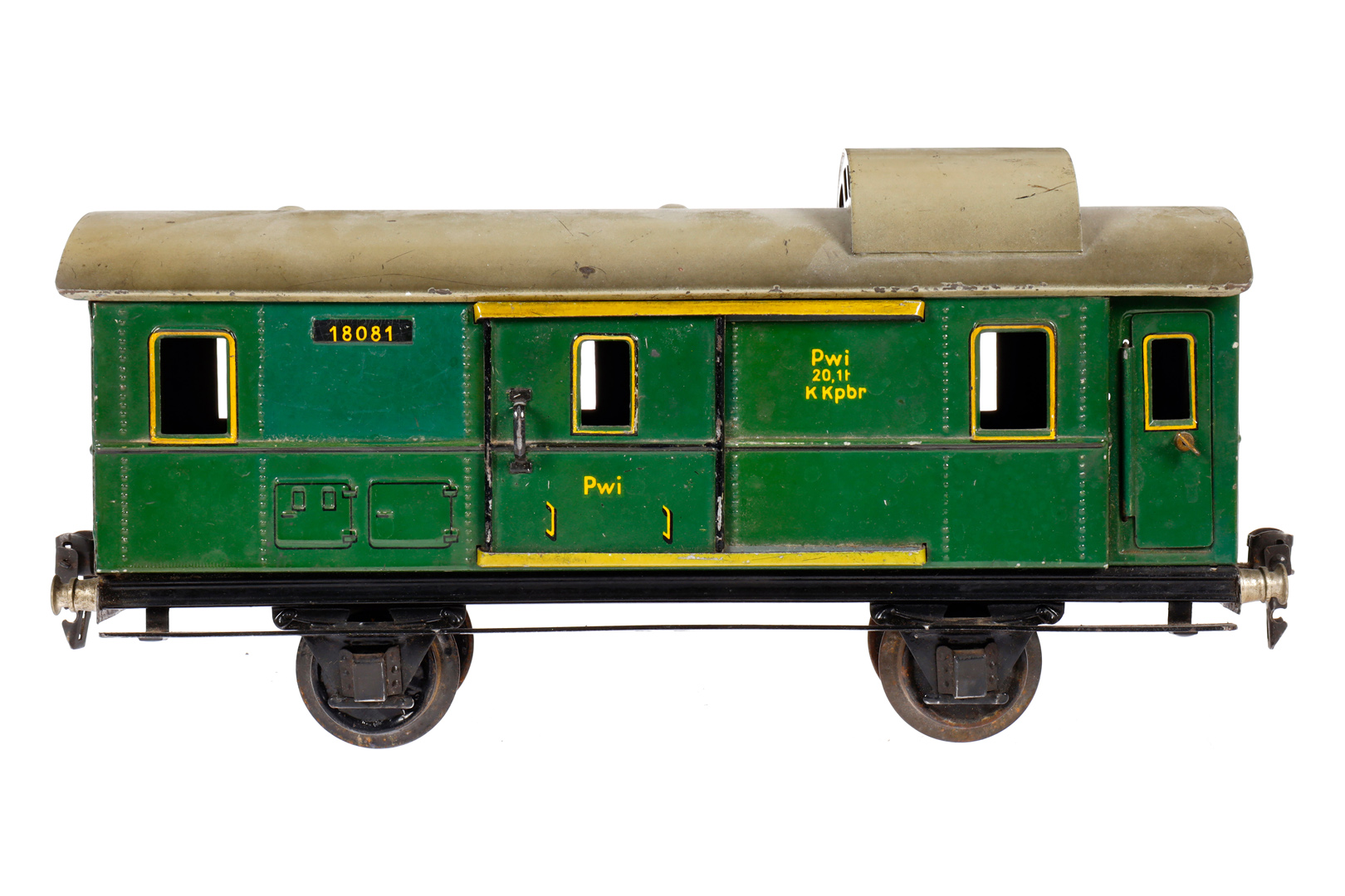 Märklin Gepäckwagen 1808, Spur 1, CL, mit 2 AT und 2 ST, LS und gealterter Lack, L 27, Z 3