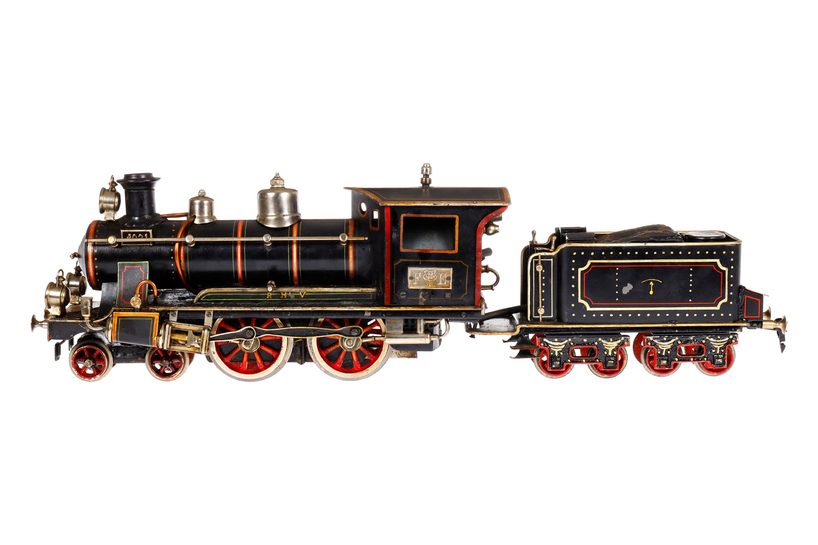 Märklin 2-B Dampflok FE 4021, Spur 1, uralt, spiritusbetrieben, mit Tender, Brenner, Armaturen,