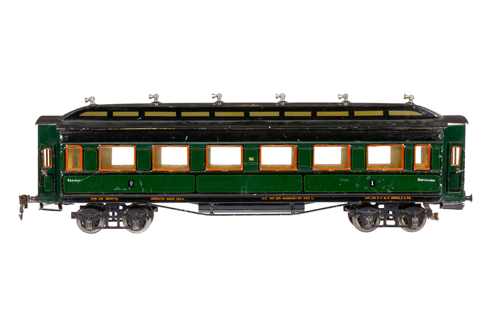 Märklin Personenwagen 1945, Spur 1, HL, mit 4 AT, Gussrädern und Trompetenlüftern,