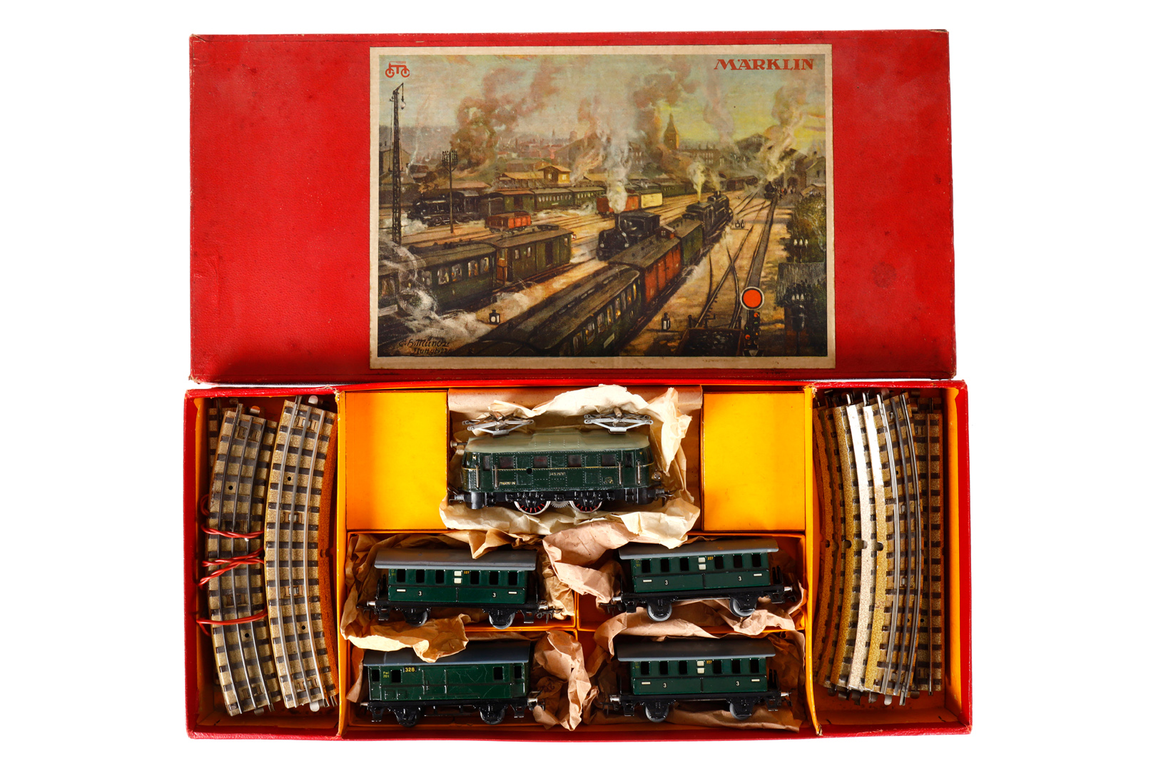 Märklin Zugpackung RS 827/4, Spur H0, mit E-Lok RS 800, 4 Wagen 327/328, Schienenmaterial und