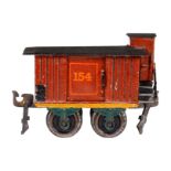 Märklin ged. Güterwagen 1804, Spur 0, uralt, HL, mit BRHh und 2 ST, LS und stark gealterter Lack,