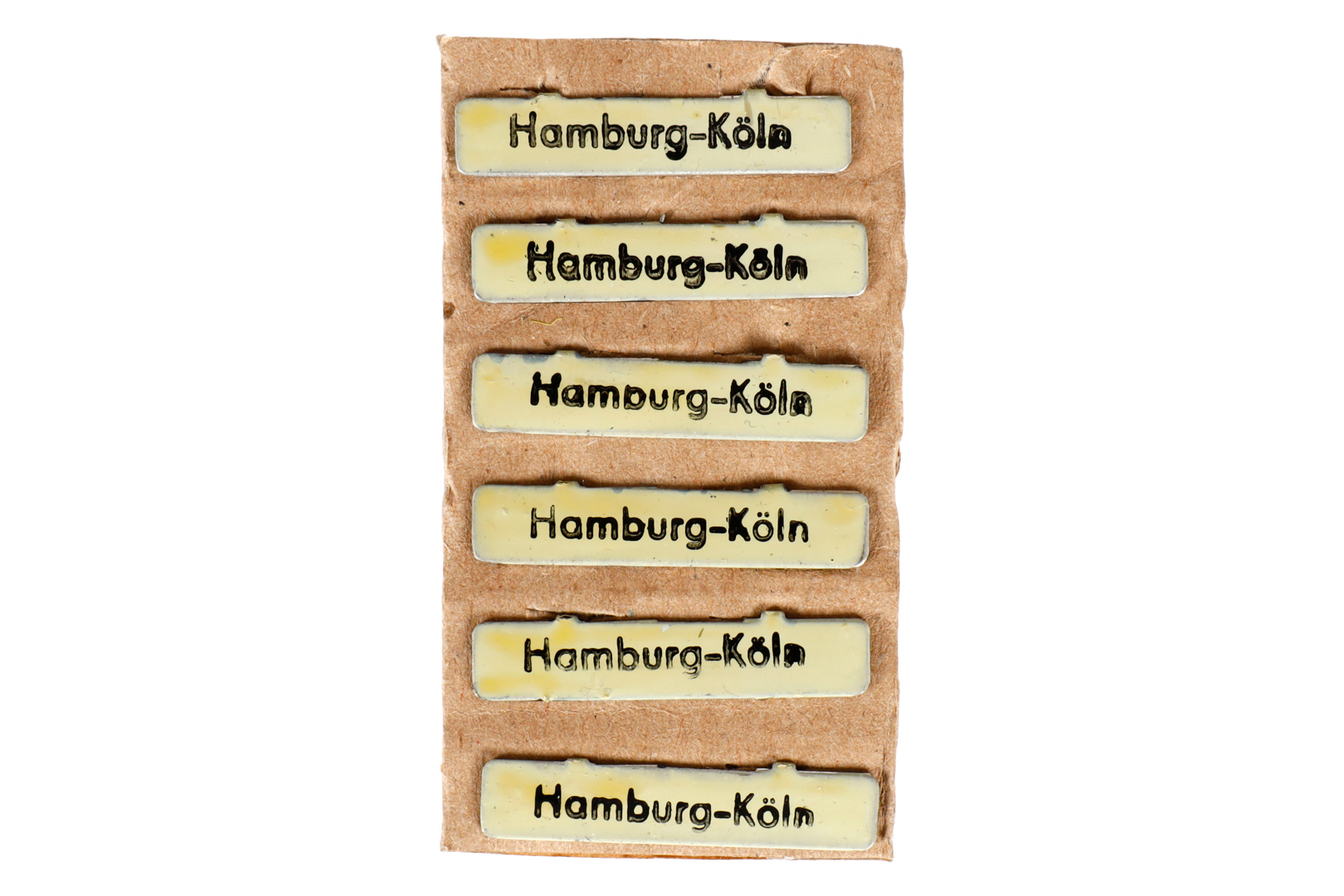 6 Replik-Zuglaufschilder ”Hamburg-Köln”, L 3,2