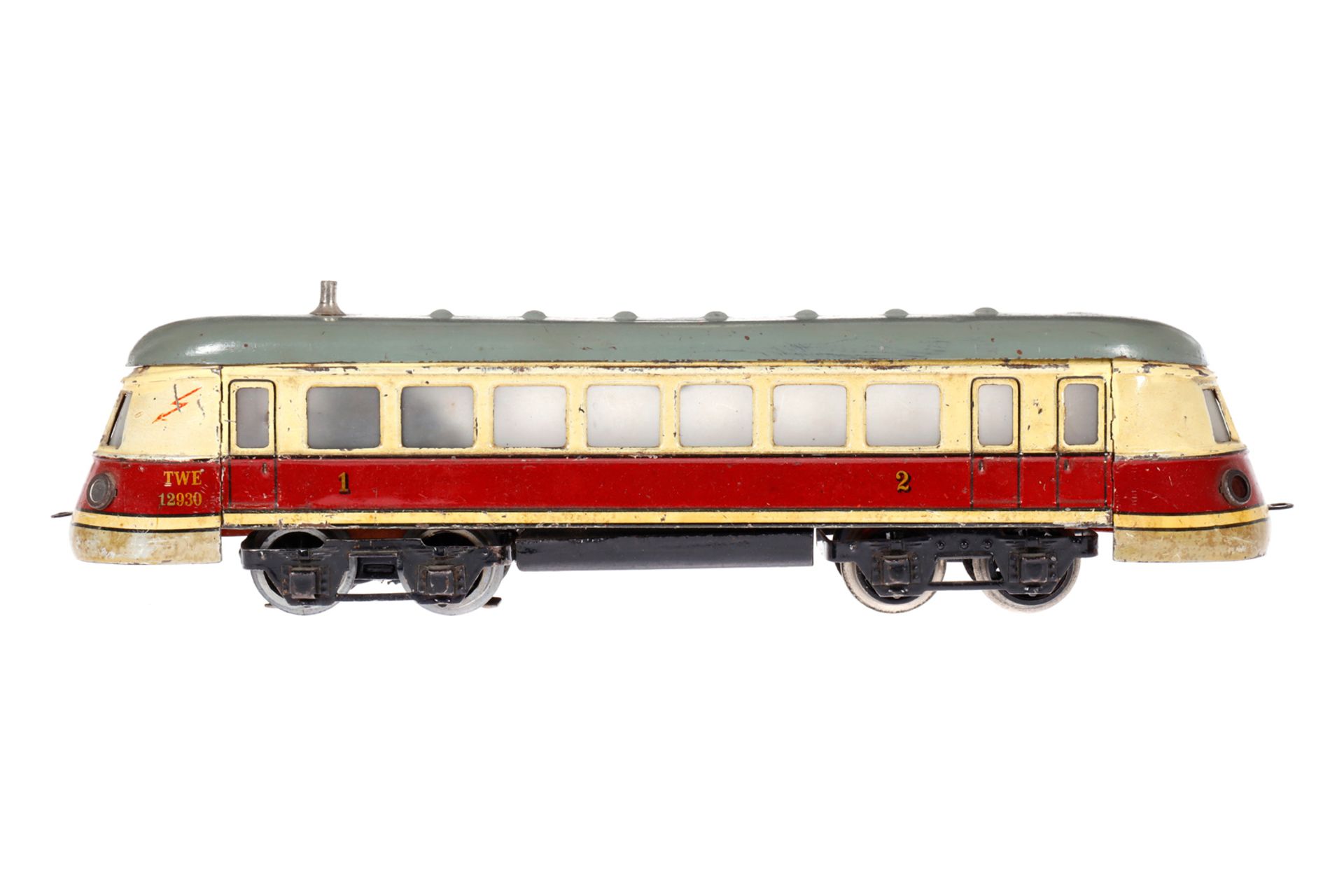 Märklin Triebwagen TWE 12930, Spur 0, elektr., creme/rot, Dach ÜL, LS und stark gealterter Lack, Z