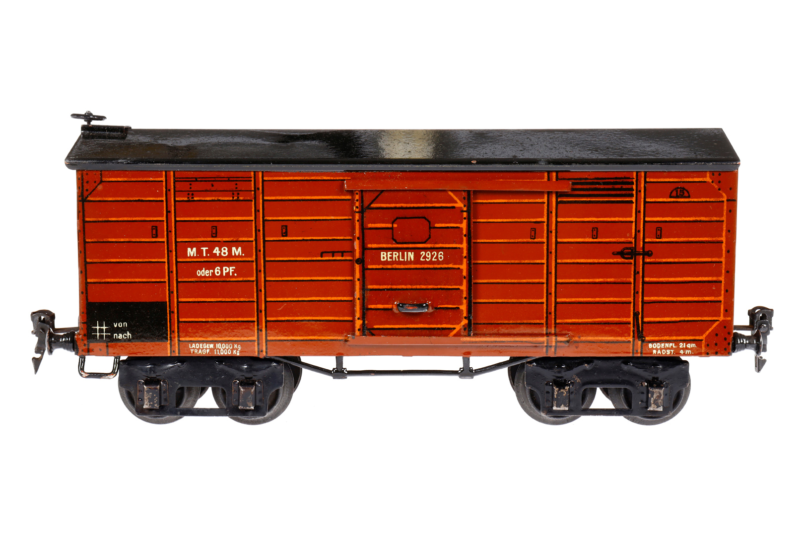 Märklin ged. Güterwagen 1926, Spur 1, HL, mit 2 ST, LS und gealterter Lack, L 30,5, Z 2