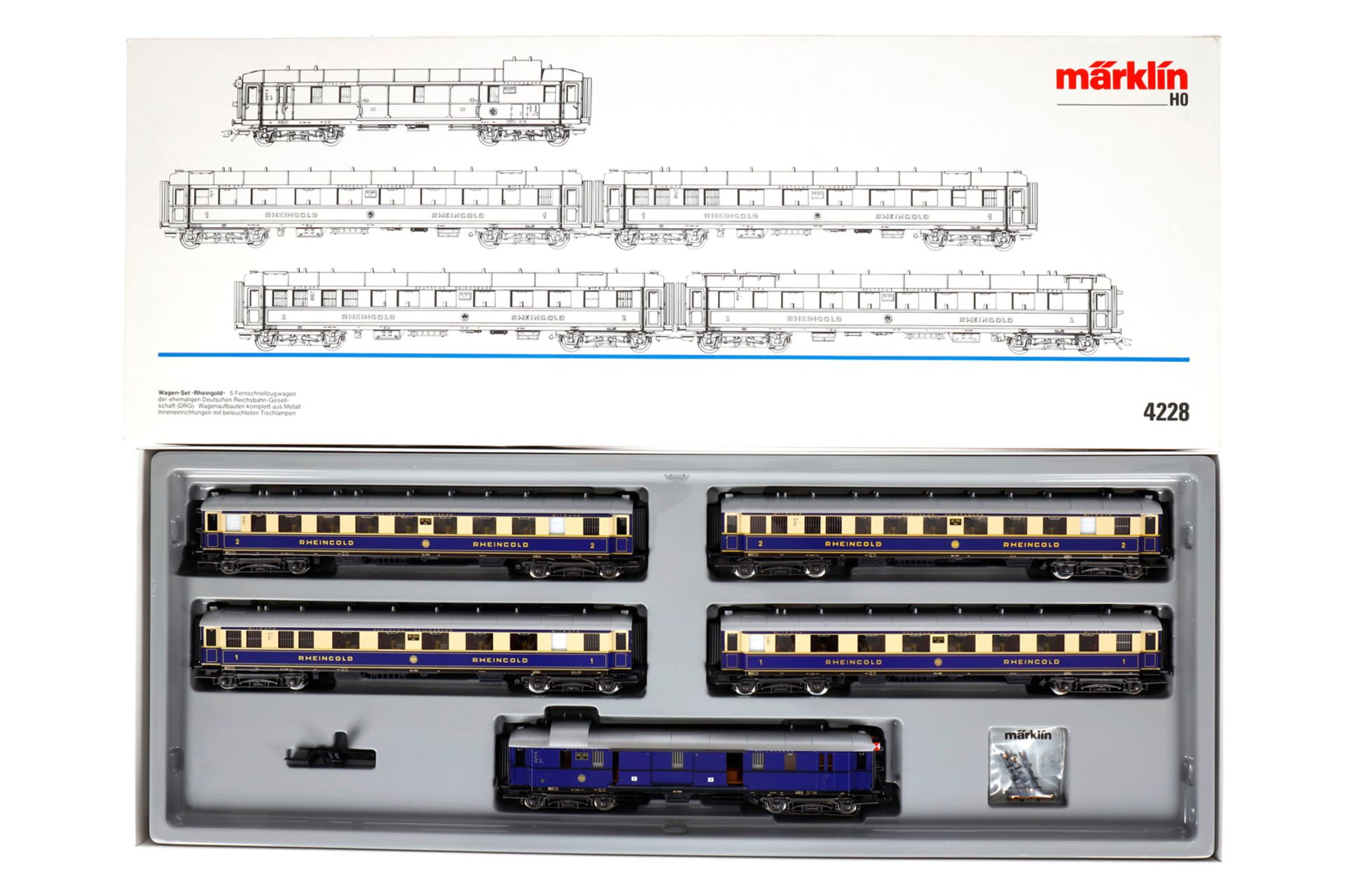 Märklin Wagen-Set ”Rheingold” 4228, Spur H0, 5-teilig, Alterungsspuren, im leicht besch. OK, Z 2