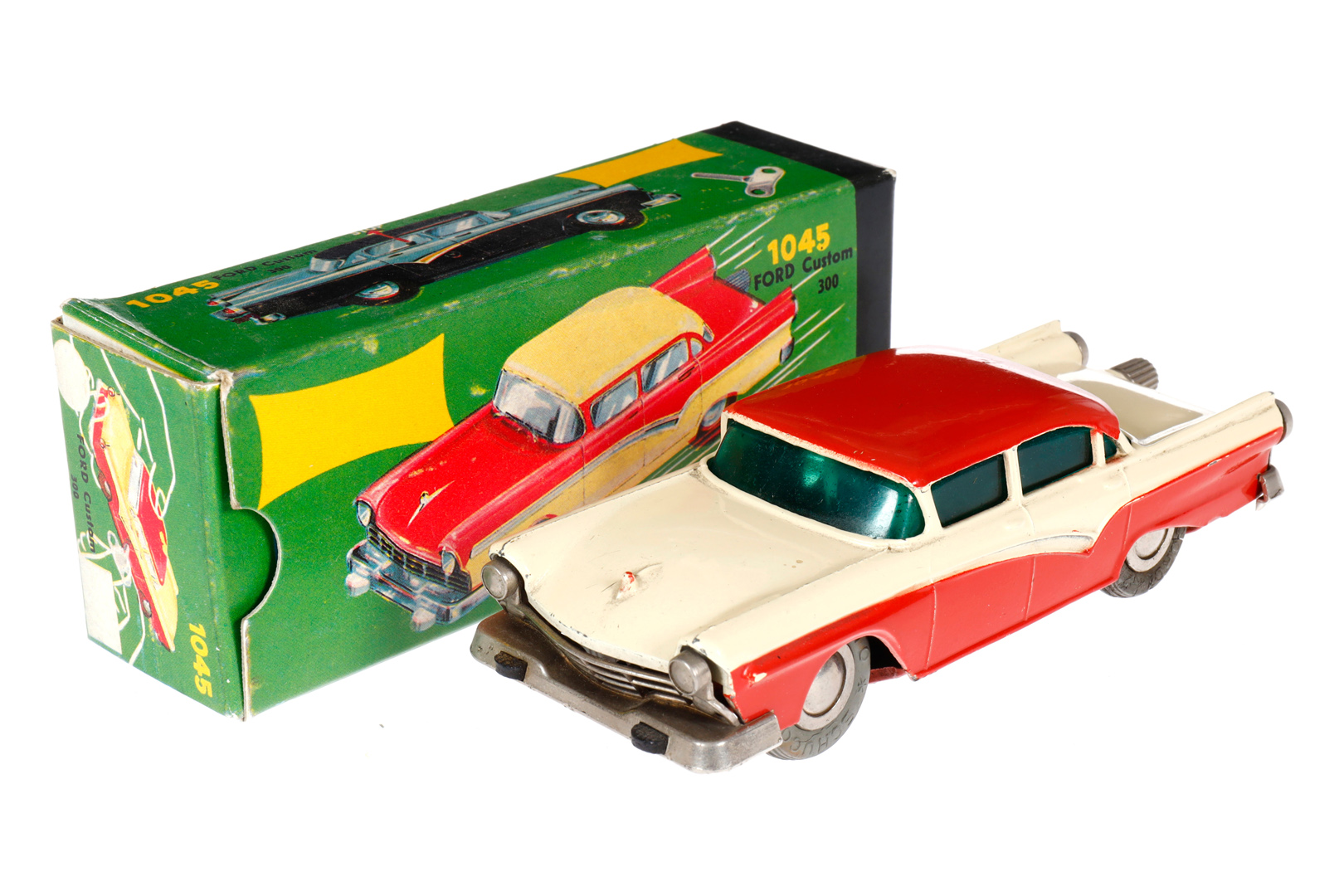 Schuco Micro Racer Ford 1045, creme/rot, LS und Alterungsspuren, mit Schlüssel, im Karton, Z 2-3
