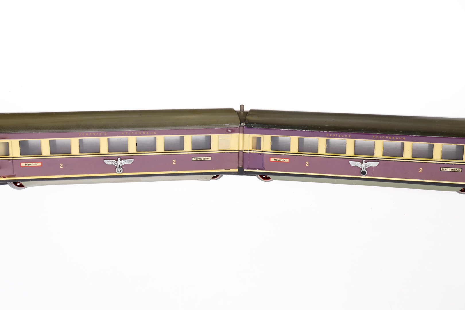 Märklin Triebwagen TW 66/12940, Spur 0, elektr., creme/violett, 4-teilig, mit 3 Drehtürmen, tw - Image 4 of 7