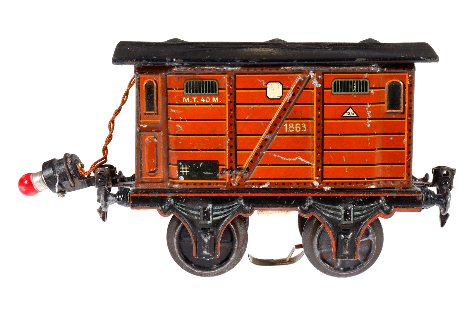 Märklin Gepäckwagen 1863, Spur 1, uralt, CL, mit Fremdbeleuchtung und Schleifer, tw nachlackiert,
