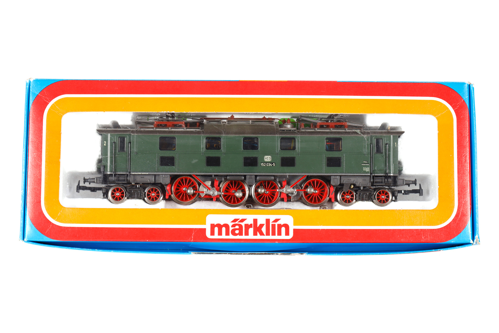 Märklin E-Lok ”152 034-5” 3366, Spur H0, grün, Alterungsspuren, im leicht besch. OK, Z 2