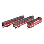 Märklin E-Lok ”BB 9291”, Spur H0, rot/weiß, dazu 2 Wagen, 1 Dach lose, sonst noch Z 2-3