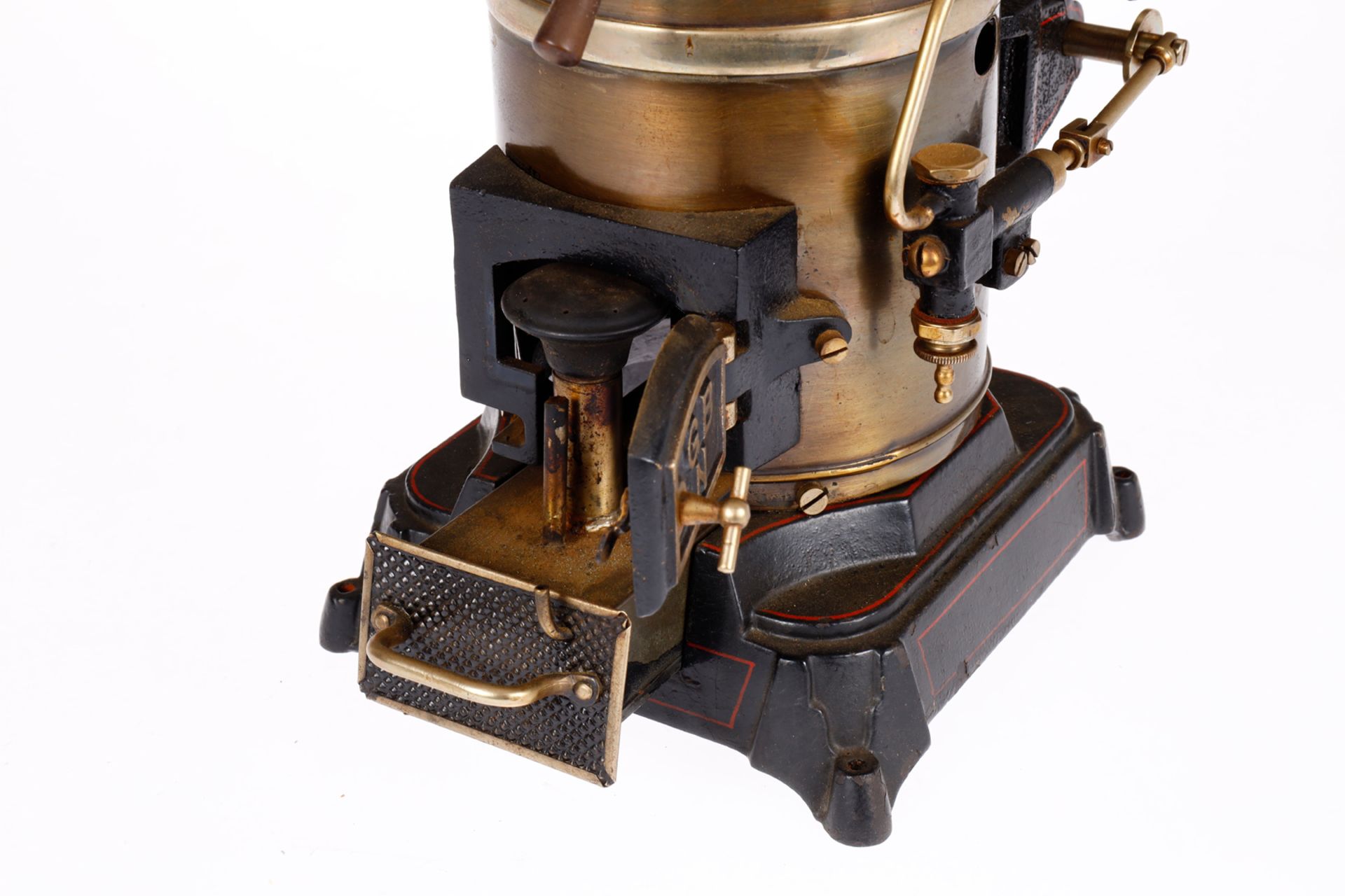 Bing stehende Dampfmaschine 130/114, patinierter Messingkessel, KD 9, mit Brenner, Armaturen, - Bild 5 aus 5