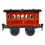 Märklin Personenwagen 1805, Spur 1, uralt, HL, Dach rest., Fremdbeleuchtung, LS tw ausgeb., L 15,