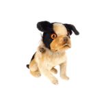 Steiff franz. Bulldogge, 20er Jahre, schwarz/creme, mit Knopf, Halsband (besetzt mit Steiff-Knöpfen)