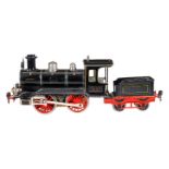 Märklin B-Dampflok, Spur 1, uralt, Schwachstrom, schwarz, mit falschem Tender, 1 imit. und 2 el.