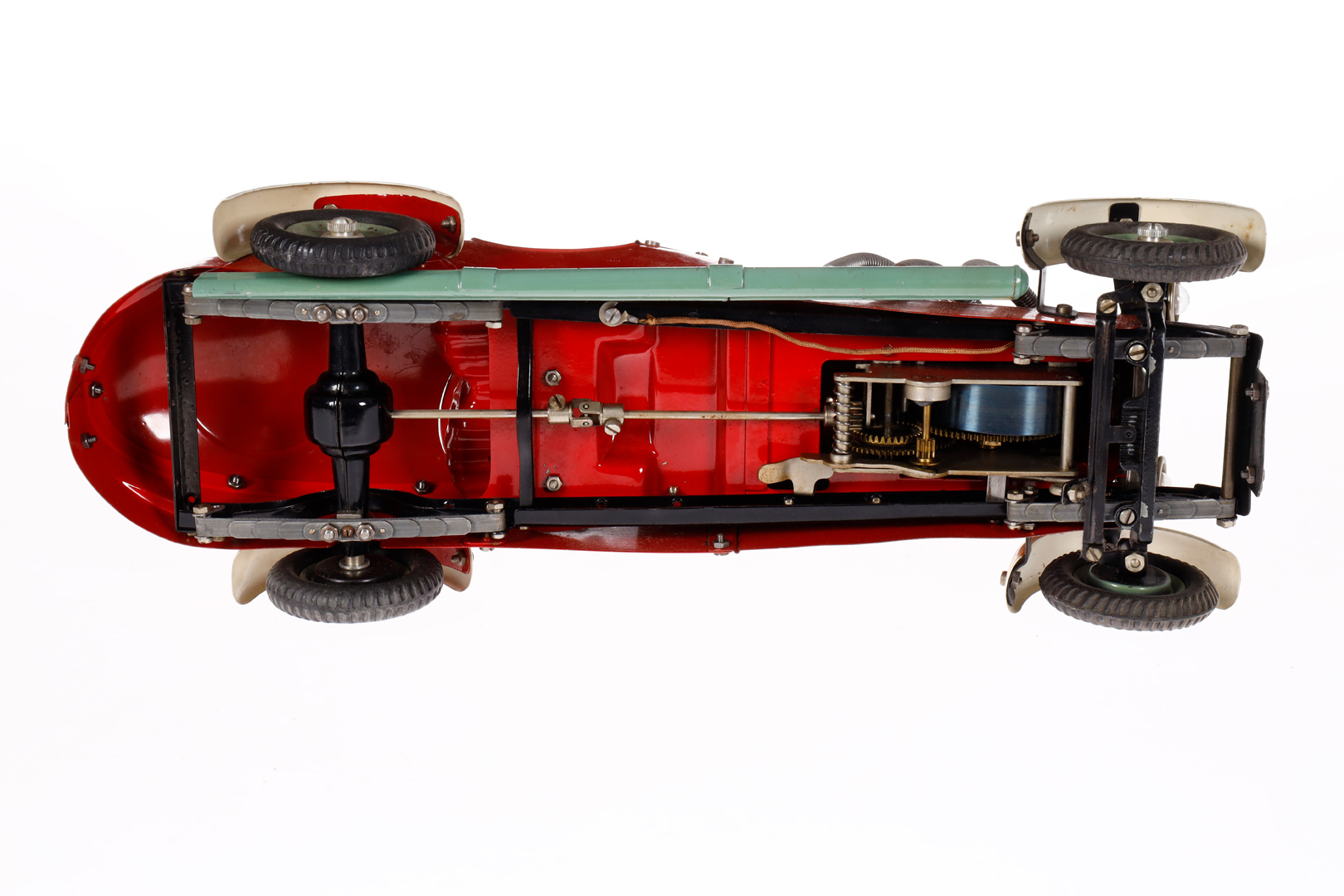 Märklin Rennwagen ”7” 1107, rot/weiß, Uhrwerk intakt, mit elektr. Beleuchtung und Fahrerfigur, LS - Image 3 of 3