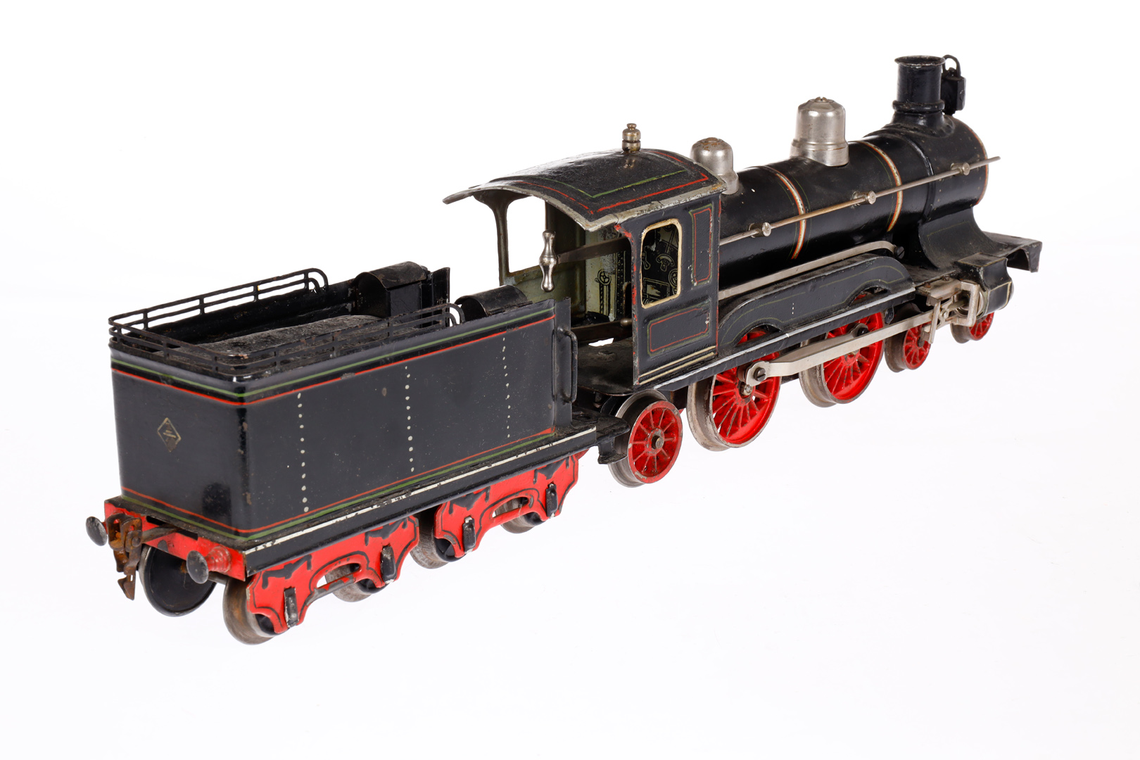 Märklin 2-B-1 Dampflok CE 1021, Spur 1, uralt, Uhrwerk intakt, schwarz, mit Tender, 1 imit. - Bild 3 aus 4