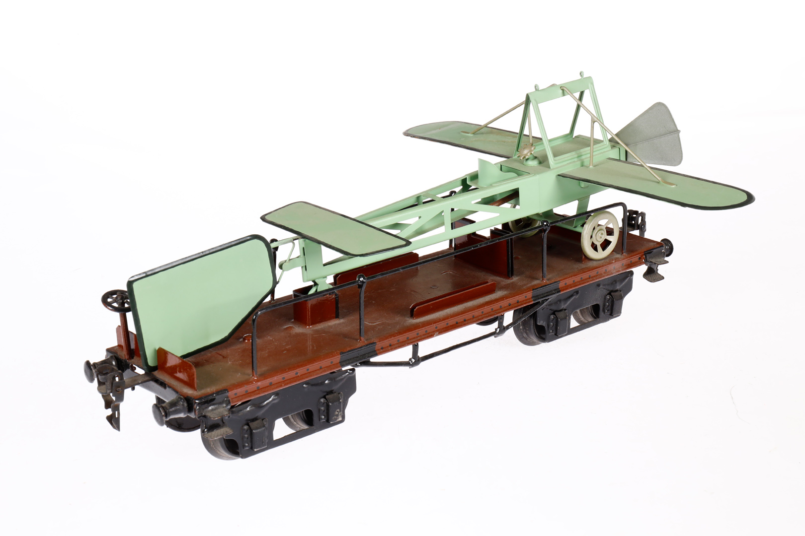 Märklin Flugzeugtransportwagen 1881, Spur 1, HL, mit Replik-Flugzeug, LS und gealterter Lack, L 31, - Image 3 of 4
