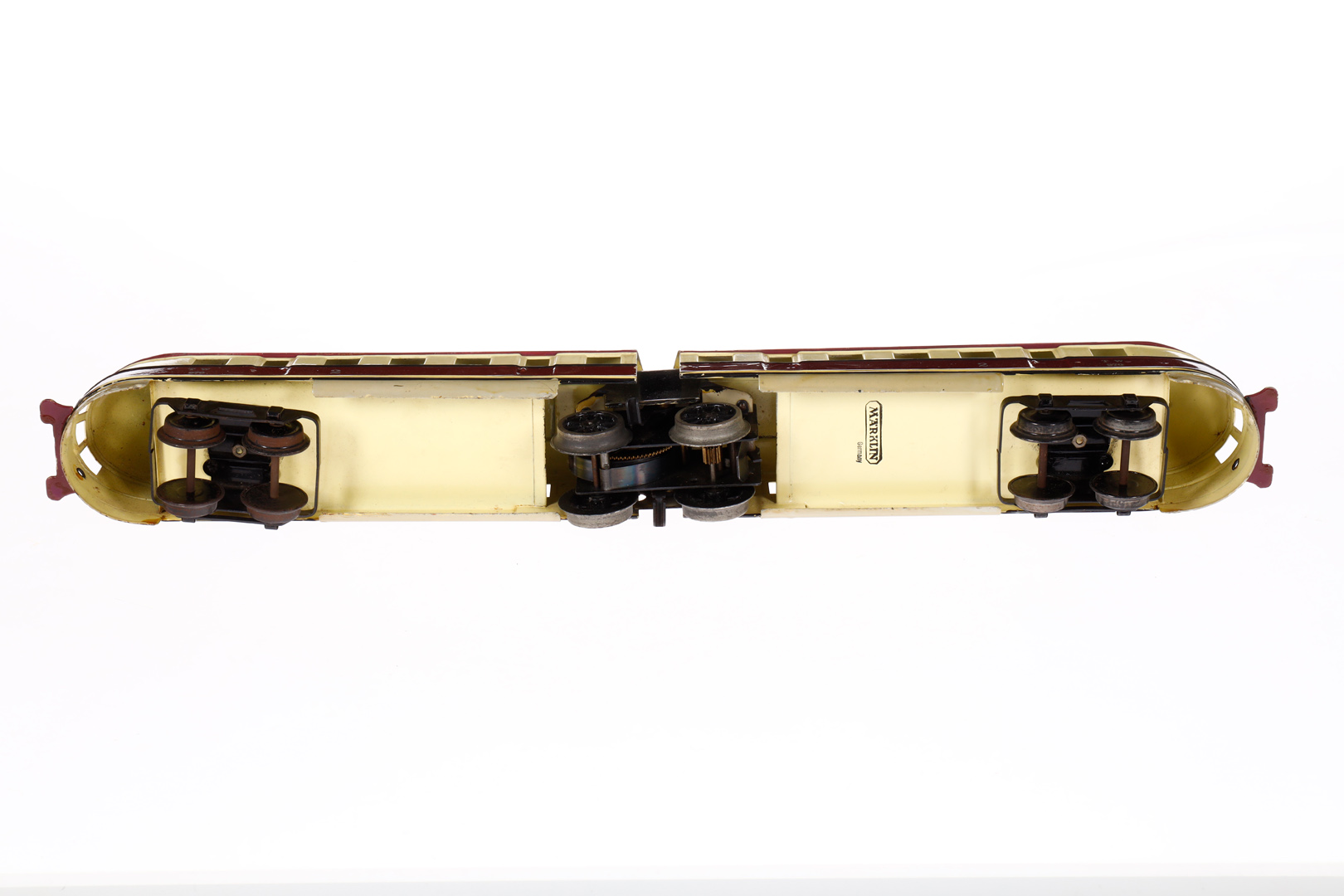 Märklin Triebwagen TW 970, Spur 0, Uhrwerk intakt, creme/violett, LS und gealterter Lack, im tw - Image 4 of 5