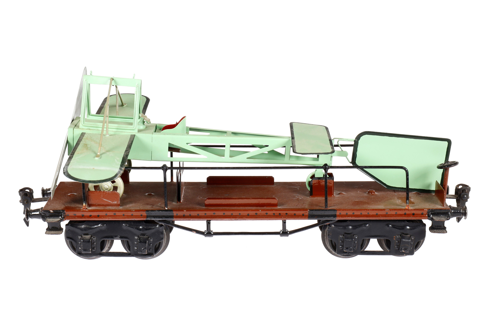 Märklin Flugzeugtransportwagen 1881, Spur 1, HL, mit Replik-Flugzeug, LS und gealterter Lack, L 31,