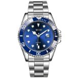 Brand New Men's Stainless Steel Strap Watch Quartz Movement - Blue 40mm (Approx)