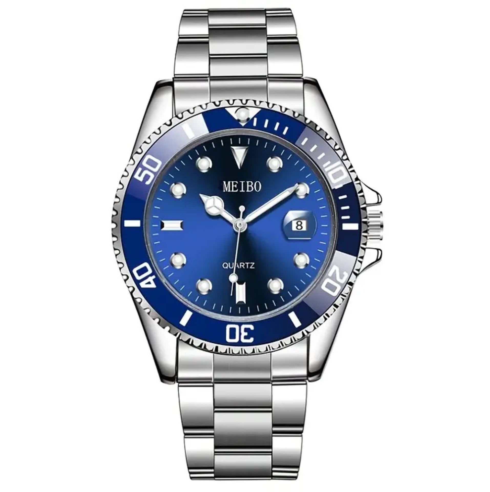 Brand New Men's Stainless Steel Strap Watch Quartz Movement - Blue 40mm (Approx)