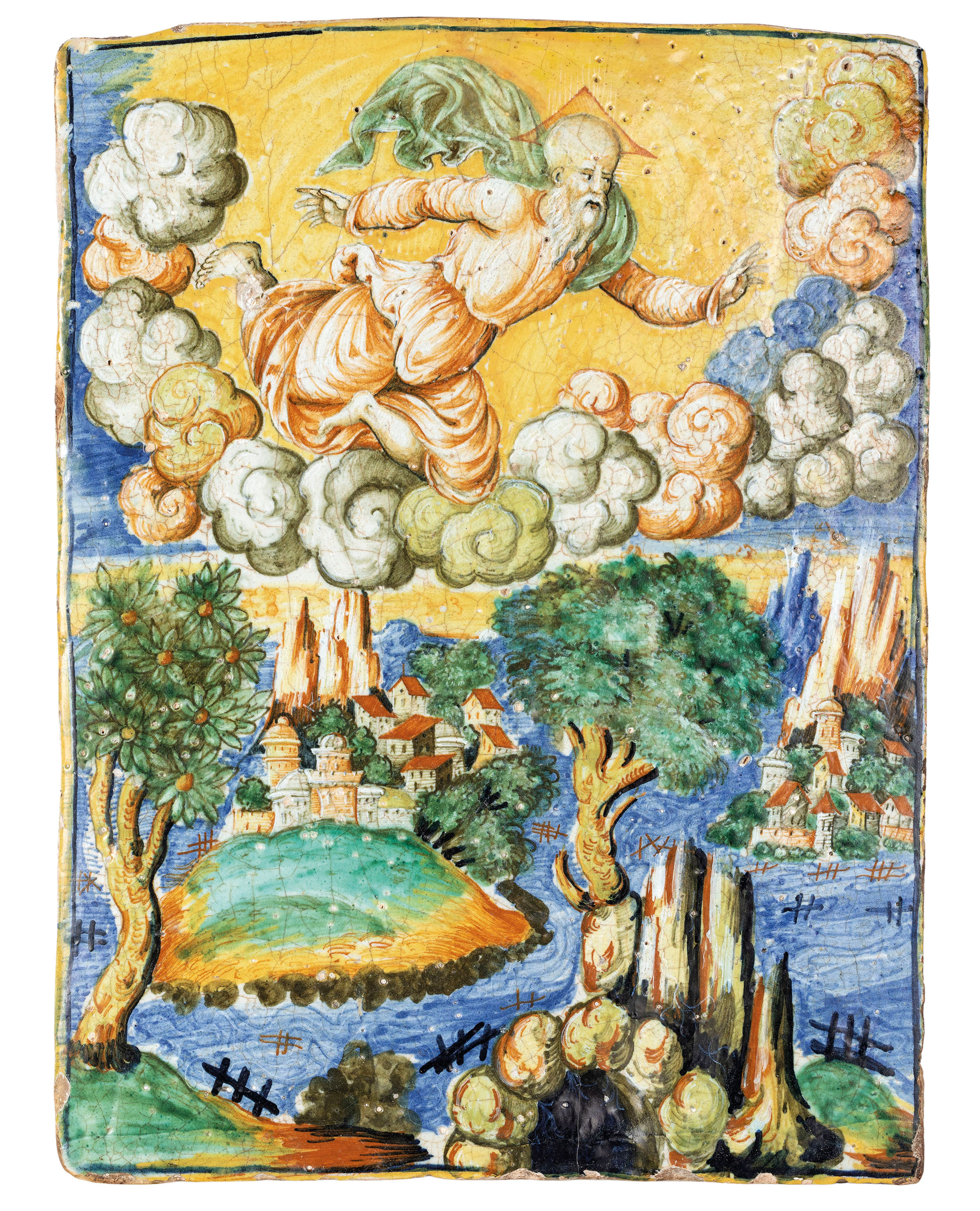 PANNELLO IN MAIOLICA POLICROMA, FORNACE DI URBINO, CIRCA 1545-1560