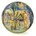 COPPA IN MAIOLICA POLICROMA, CERCHIA DI BALDASSARE MANARA, FAENZA, 1539