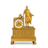 OROLOGIO A PENDOLO D'APPOGGIO IN BRONZO DORATO RAFFIGURANTE SENECA, FRANCIA, 1820 CIRCA