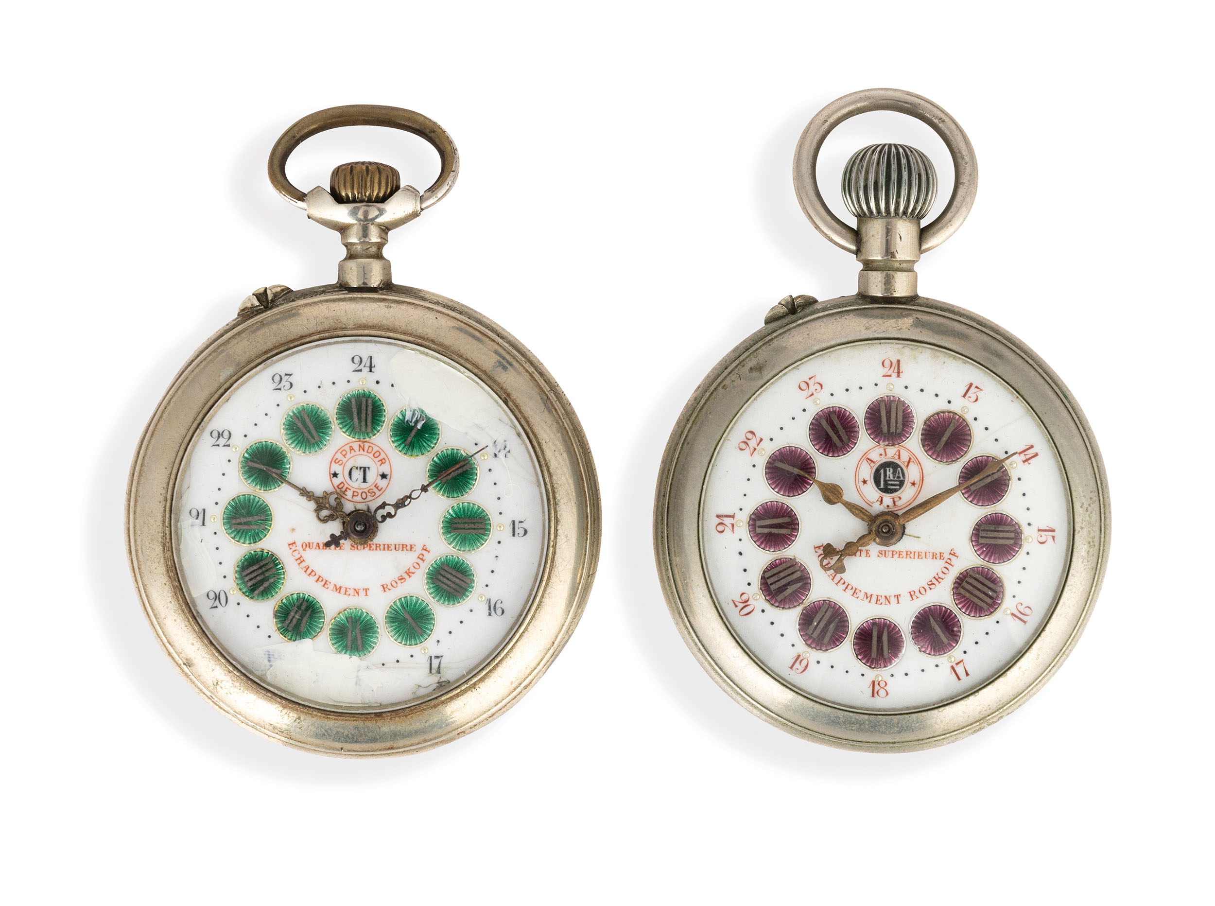 DUE OROLOGI CON QUADRANTI A CARTOUCHES COLORATI, FRANCIA 1880 CIRCA